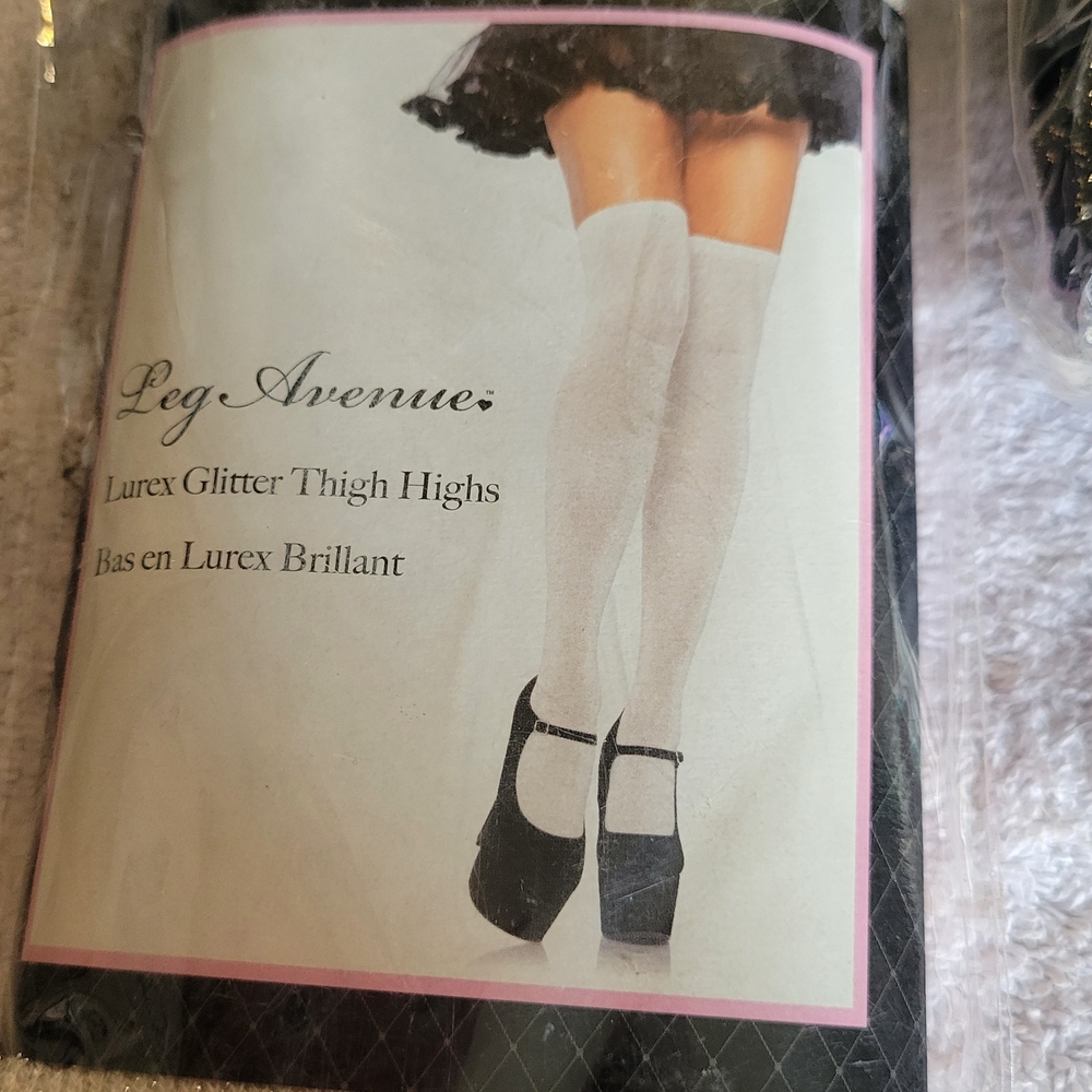 3 pair Leg Avenue Gold and Black Glitter Thigh Highs - Picture 4 of 4